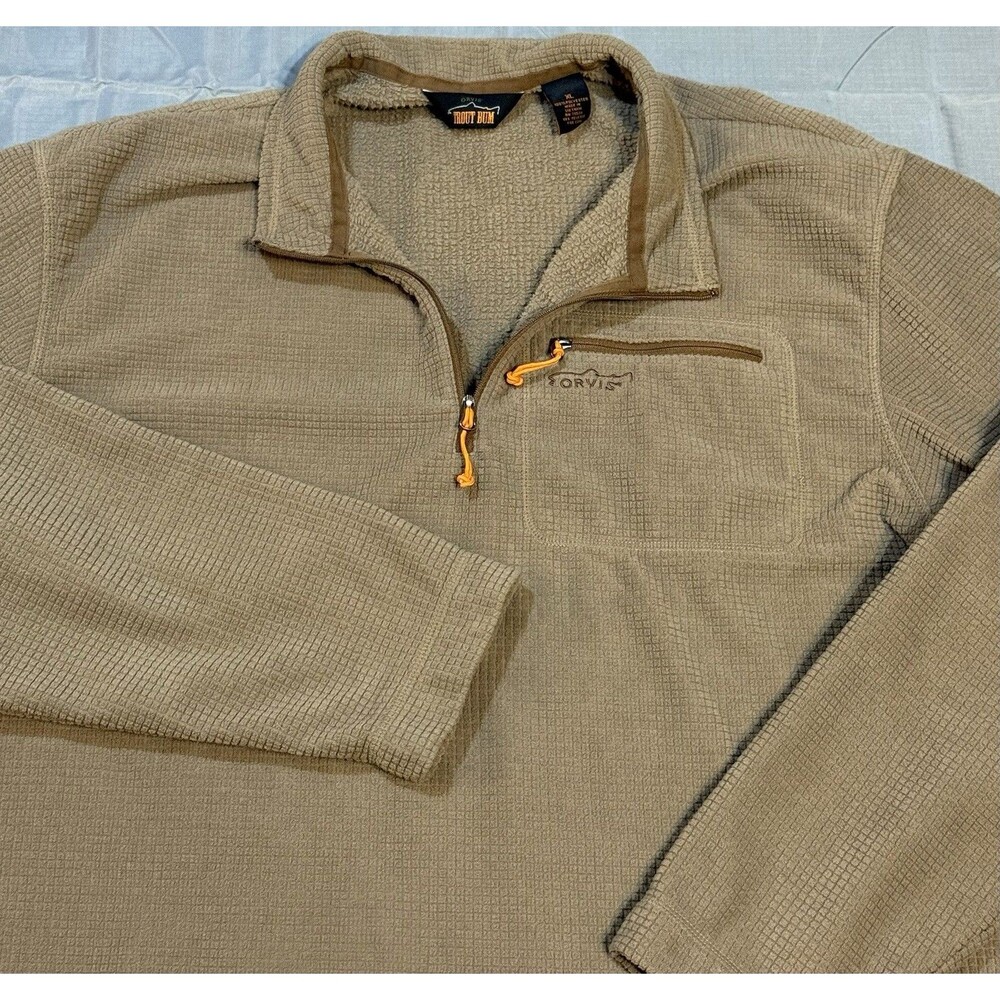 Orvis Trout Bum Mens Extra Large Fleece Pullover Olive Quarter Zip Fishing